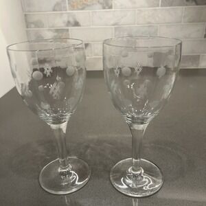 2 Standard Glass Co Criss Cross & Punties Etched Tall Water Goblet